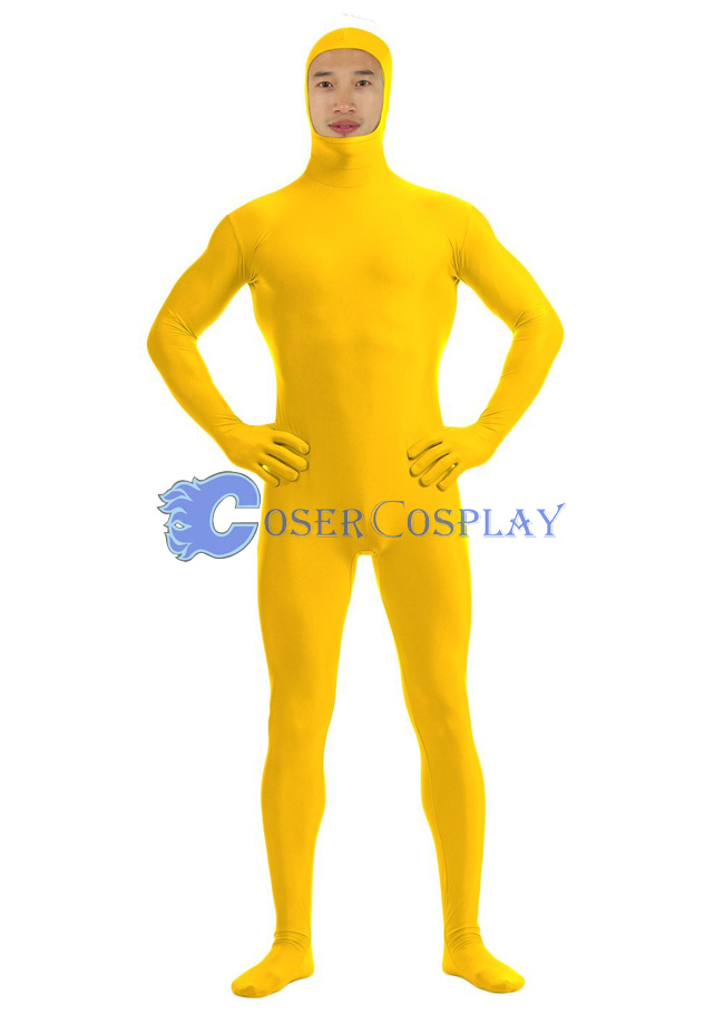 Open Face Lycra Spandex Zentai Yellow